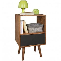 Noční stolek s černou zásuvkou z masivního sheeshamového dřeva Skyport REPA