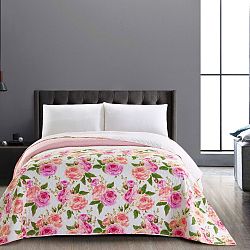 Oboustranný růžovo-bílý přehoz z mikrovlákna DecoKing English Rose, 170 x 270 cm