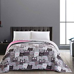 Oboustranný šedý přehoz z mikrovlákna DecoKing Cat Invasion, 240 x 260 cm