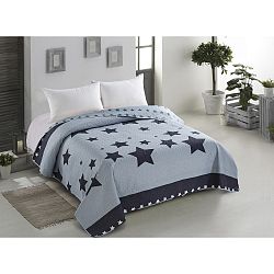 Oboustranný světle modrý přehoz na dvoulůžko AmeliaHome Star Light, 260 x 280 cm