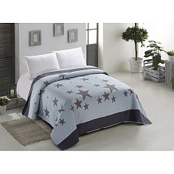 Oboustranný světle modrý přehoz na jednolůžko AmeliaHome Star Dark, 170 x 210 cm
