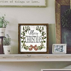 Obraz v rámu z borovicového dřeva Christmas Leaf, 34 x 34 cm