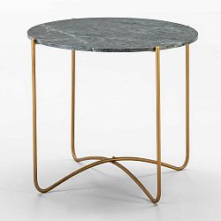 Odkládací stolek se zelenou mramorovou deskou a nohami ve zlaté barvě Thai Natura, ∅ 57 cm