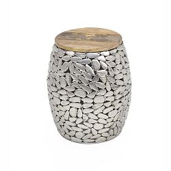 Odkládací stolek ve stříbrné barvě s dřevěnou deskou WOOX LIVING Pebble, ⌀ 40 cm