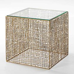 Odkládací stolek zlaté barvy ze skla a kovu Thai Natura Princess