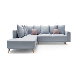 Pastelově modrá rozkládací pohovka Bobochic Candy, levý roh