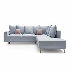 Pastelově modrá rozkládací rohová pohovka Bobochic Paris Mola L, pravý roh