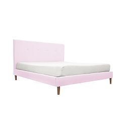 Pastelově růžová postel s přírodními nohami Vivonita Kent, 160 x 200 cm