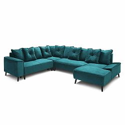 Petrolejová rozkládací rohová pohovka Bobochic Paris Panoramique XXL Hera Bis, pravý roh