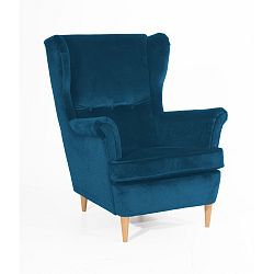 Petrolejově modré křeslo se světle hnědými nohami Max Winzer Clint Suede