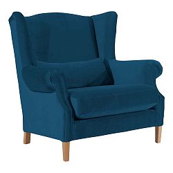 Petrolejově modré sametové křeslo ušák Max Winzer Harvey Velvet