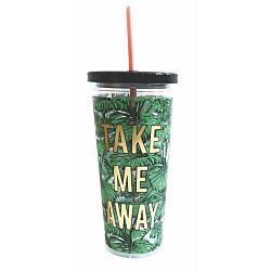 Plastová láhev s brčkem Portico Designs Palm Leaves, 568 ml