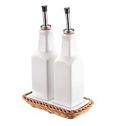 Porcelánová sada lahví na olej a ocet Saleen Korbeige