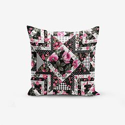 Povlak na polštář s příměsí bavlny Minimalist Cushion Covers Black White With Points Flower Modern, 45 x 45 cm