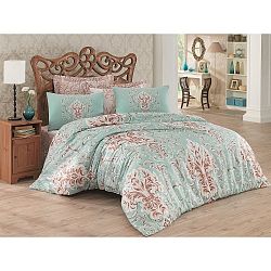 Povlečení na dvoulůžko z bavlněného saténu s prostěradlem Sevgi, 200 x 220 cm