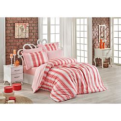 Povlečení s prostěradlem na dvoulůžko z bavlněného popelínu Duna, 200 x 220 cm