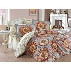 Povlečení z bavlněného popelínu s prostěradlem na dvoulůžko Diamante Claret, 200 x 220 cm