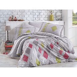 Povlečení z bavlněného popelínu s prostěradlem na dvoulůžko Rea, 200 x 220 cm