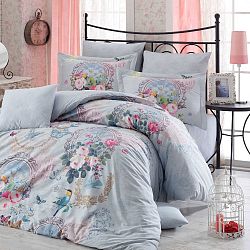 Povlečení z bavlněného popelínu s prostěradlem na dvoulůžko Serafina, 200 x 220 cm