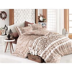 Povlečení z bavlněného saténu s prostěradlem na dvoulůžko Luna Cream, 200 x 220 cm