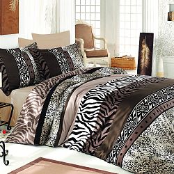 Povlečení z bavlněného saténu s prostěradlem na dvoulůžko Safari, 200 x 220 cm