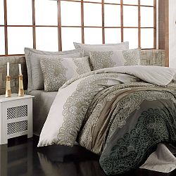 Povlečení z bavlněného saténu s prostěradlem na dvoulůžko Safiye, 200 x 220 cm