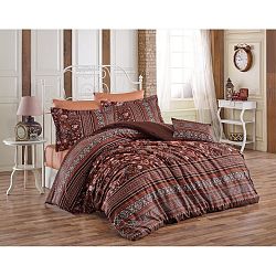 Povlečení z bavlněného saténu s prostěradlem na dvoulůžko Virginia Brick, 200 x 220 cm