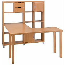 Pracovní stůl v dekoru bukového dřeva s knihovnou Støraa Kiera