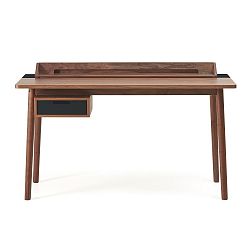 Pracovní stůl z ořechového dřeva s černou zásuvkou HARTÔ Honoré, 140 x 70 cm