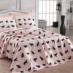 Přehoz přes postel na dvoulůžko s povlaky na polštáře a prostěradlem Cat, 200 x 235 cm