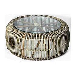 Příruční ratanový proutěný stolek se skleněnou deskou Ego Dekor, ⌀ 85 cm