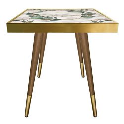 Příruční stolek Caresso Green Marble Leafes Square, 45 x 45 cm