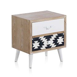 Příruční stolek s černobílými detaily a dvěma šuplíky Geese Rustico Geometric