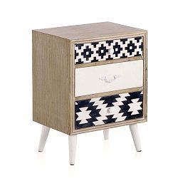 Příruční stolek s černobílými detaily a třemi šuplíky Geese Rustico Geometric