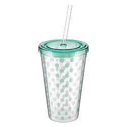 Puntíkatý kelímek s mentolově zeleným víčkem a brčkem Premier Housewares, 450 ml