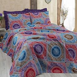 Purpurový přehoz na dvoulůžko s prostěradlem a s povlaky na polštáře Ornament, 200 x 235 cm