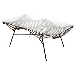 Ratanový konferenční stolek se skleněnou deskou RGE Wave, 75 x 126 cm