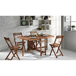 Rozkládací venkovní stolek se 4 židlemi z akáciového dřeva Design Twist Baja