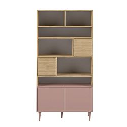 Růžová knihovna v dekoru dubového dřeva Symbiosis Horizon