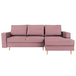 Růžová rohová rozkládací pohovka s lenoškou na pravé straně Mel Art Vincent