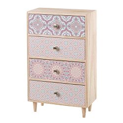 Růžová skříňka se 4 šuplíky dekorativními motivy Unimasa, výška 36,5 cm