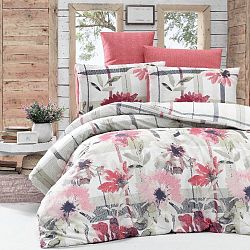 Růžové povlečení s prostěradlem na jednolůžko Vanesa, 160 x 220 cm