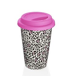 Růžový cestovní hrnek z kostního porcelánu Sabichi Leopard, 300 ml