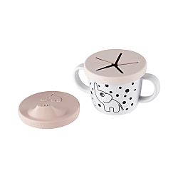 Růžový dětský hrníček s oušky a víčkem Done by Deer Happy Dots