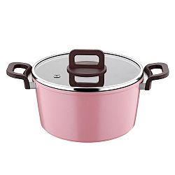 Růžový hrnec s úchyty a pokličkou Madison Leah, Ø 24 cm