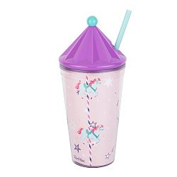 Růžový kelímek na nápoje s brčkem Tantitoni Carousel, 475 ml