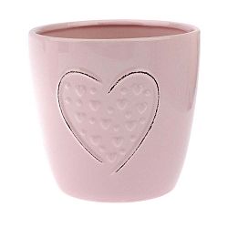 Růžový keramický květináč Dakls Hearts Dots, výška 14,8 cm