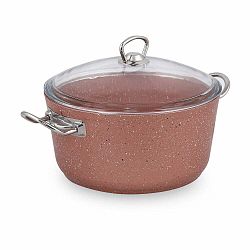 Růžový nízký hliníkový hrnec s poklicí Güral Porselen Classic, ø 30 cm