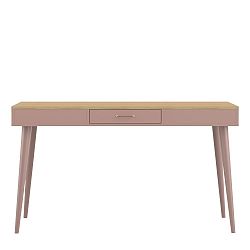 Růžový pracovní stůl v dekoru dubového dřeva Symbiosis Horizon