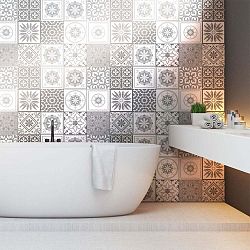 Sada 12 nástěnných samolepek Ambiance Cement Tiles Shades of Gray Cordoba, 10 x 10 cm